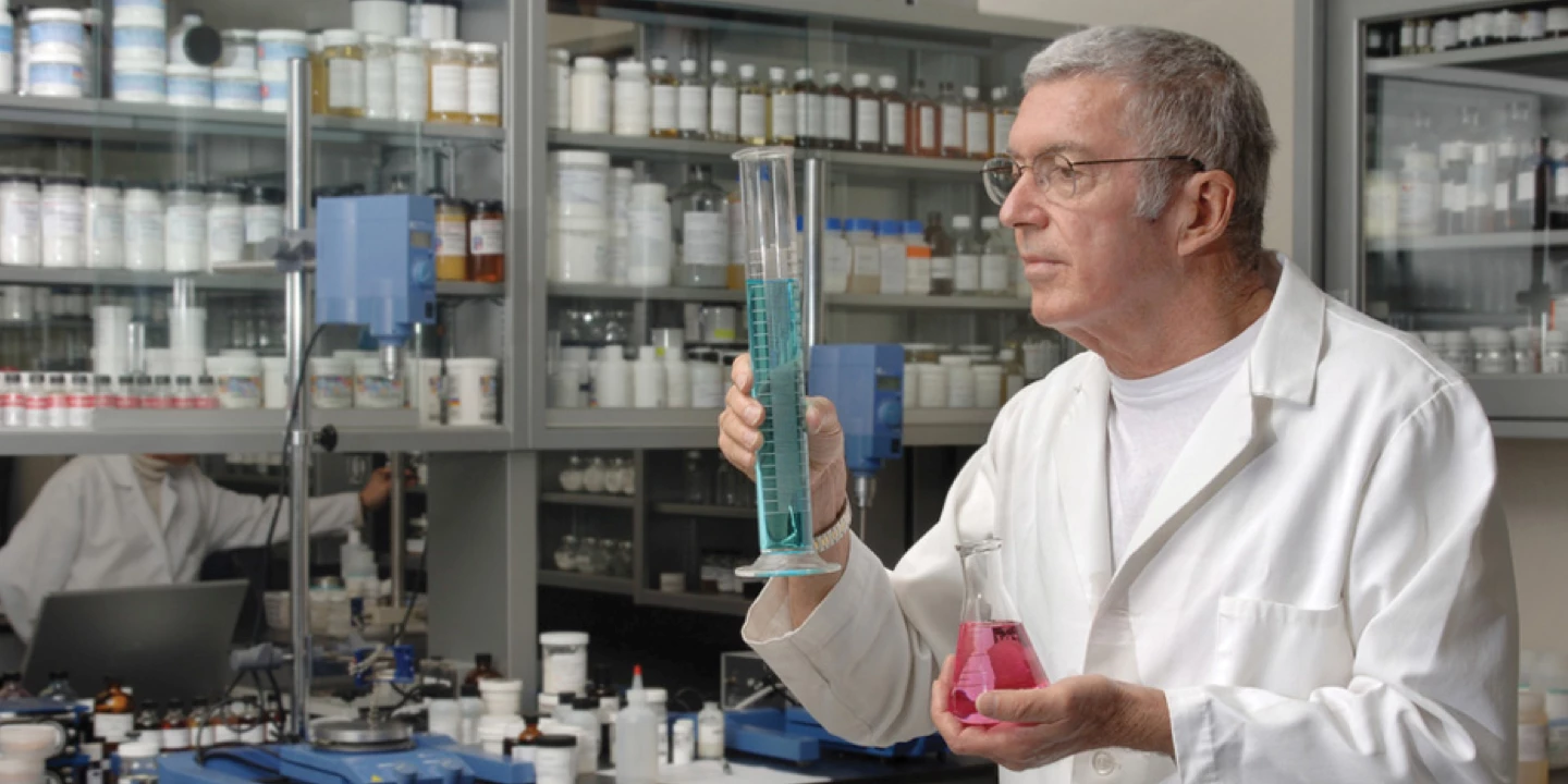 test tube man formulating the next soap